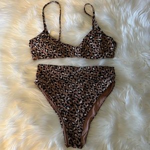 Aerie Cheetah High Cut Bikini Medium